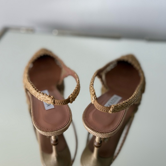 New AQUAZZURA Beige Raffia Kahlo Slingback Pumps 50 $950 - Picture 14 of 14
